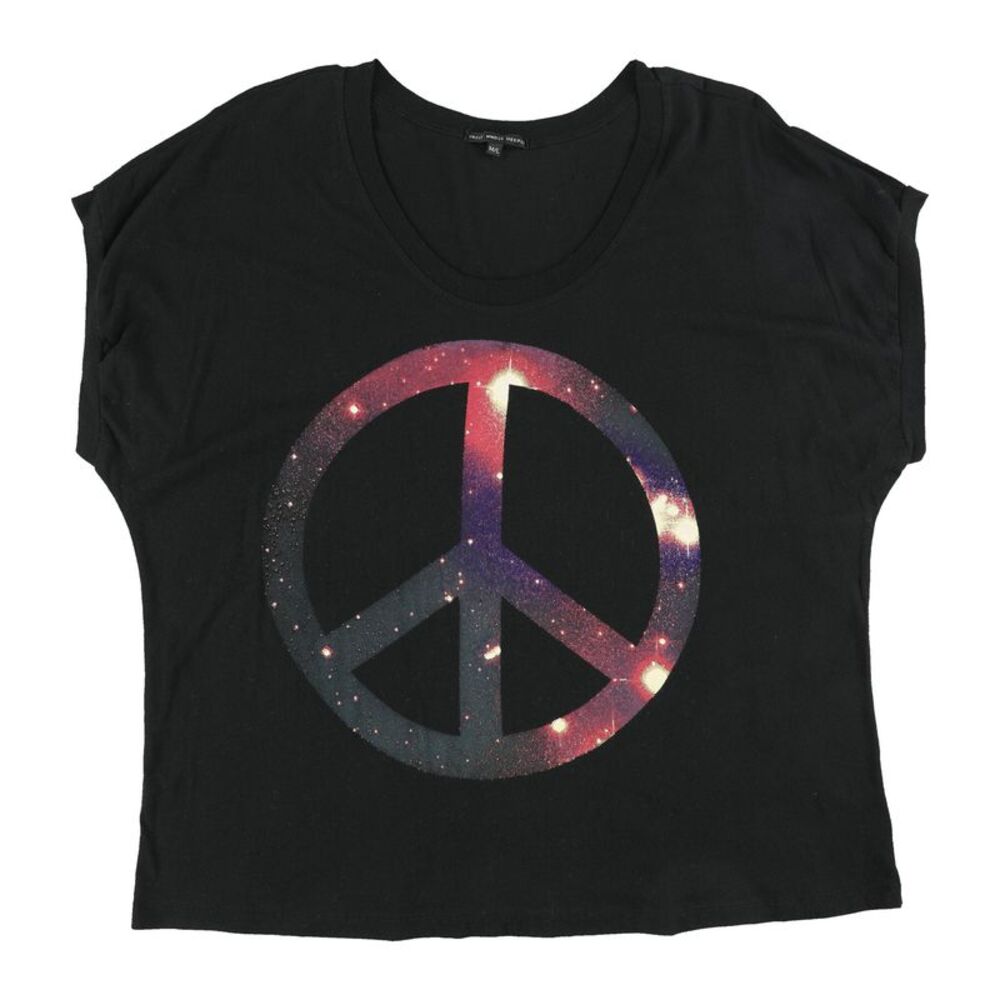 TRULY MADLY DEEPLY Womens Outer Space Peace Graphic T-Shirt, Black, Juniors, ...